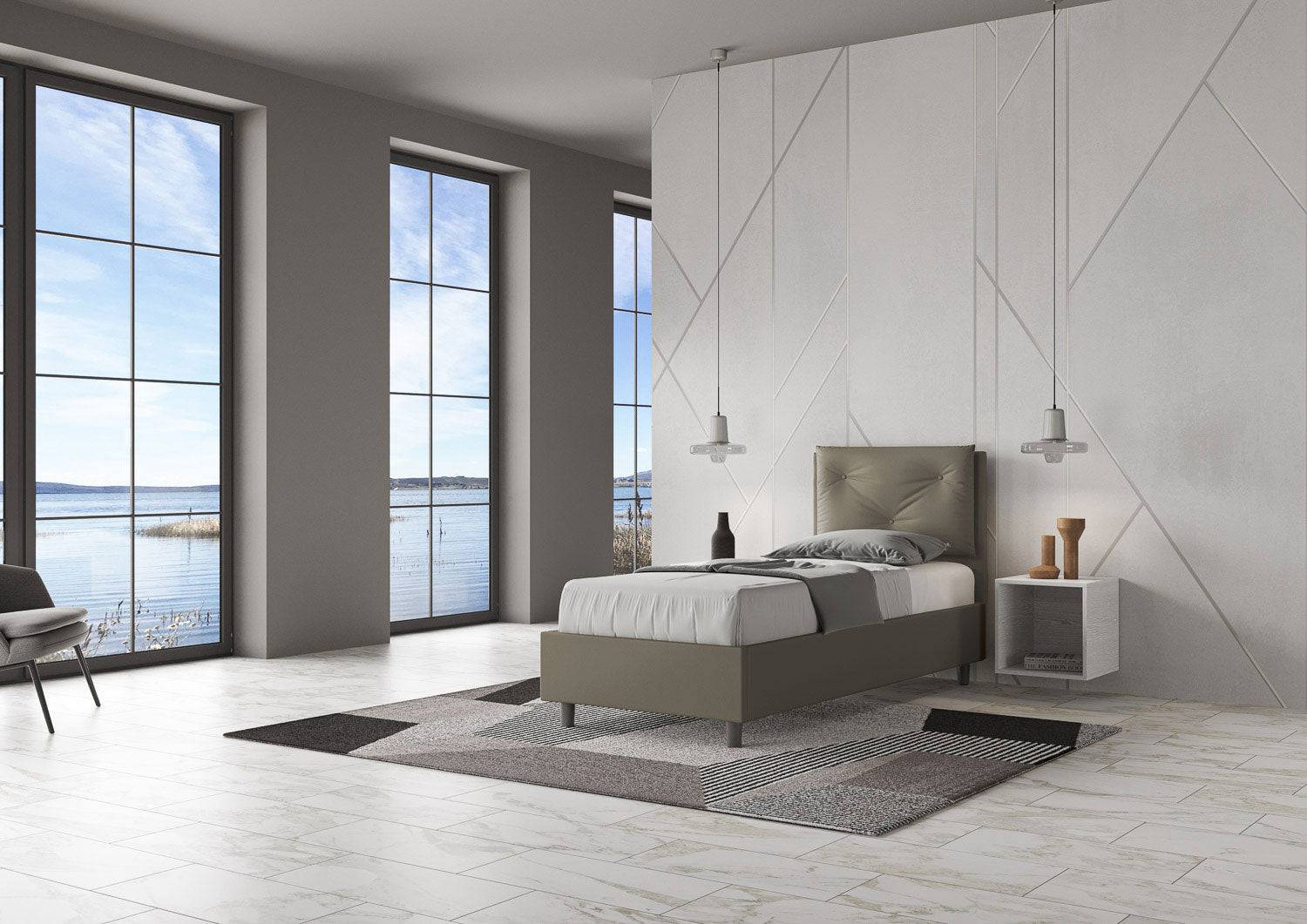 Letto singolo imbottito similpelle Appia 80x210 senza rete, con rete, contenitore - Image 10