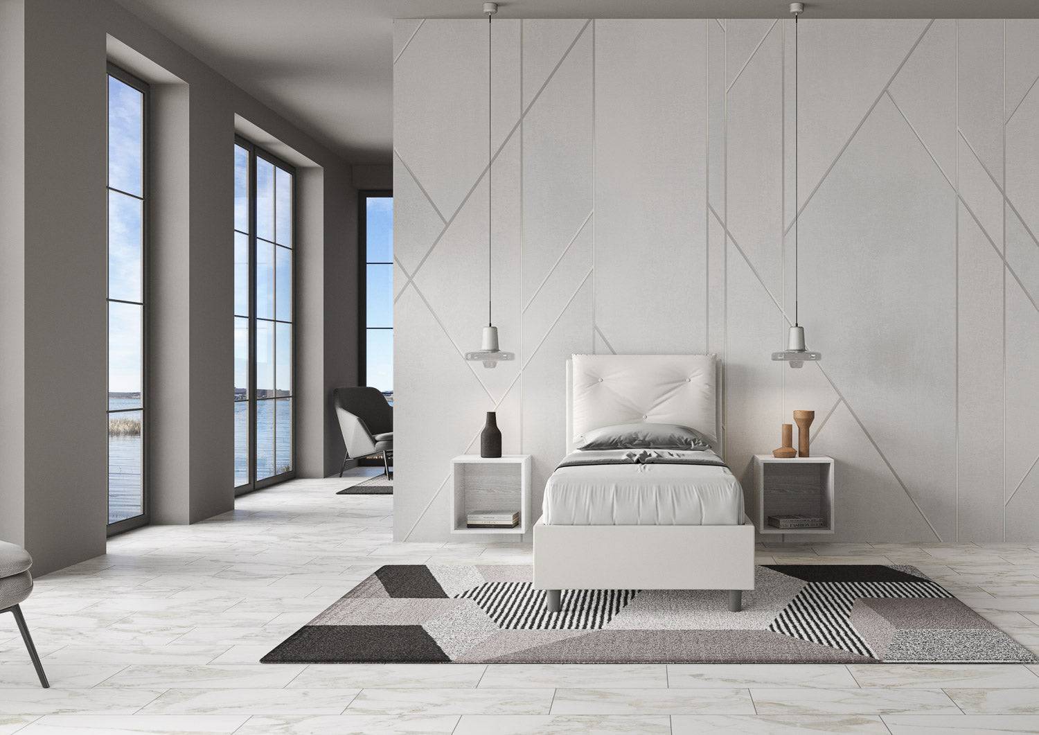 Letto singolo imbottito similpelle Appia 80x210 senza rete, con rete, contenitore - Image 3