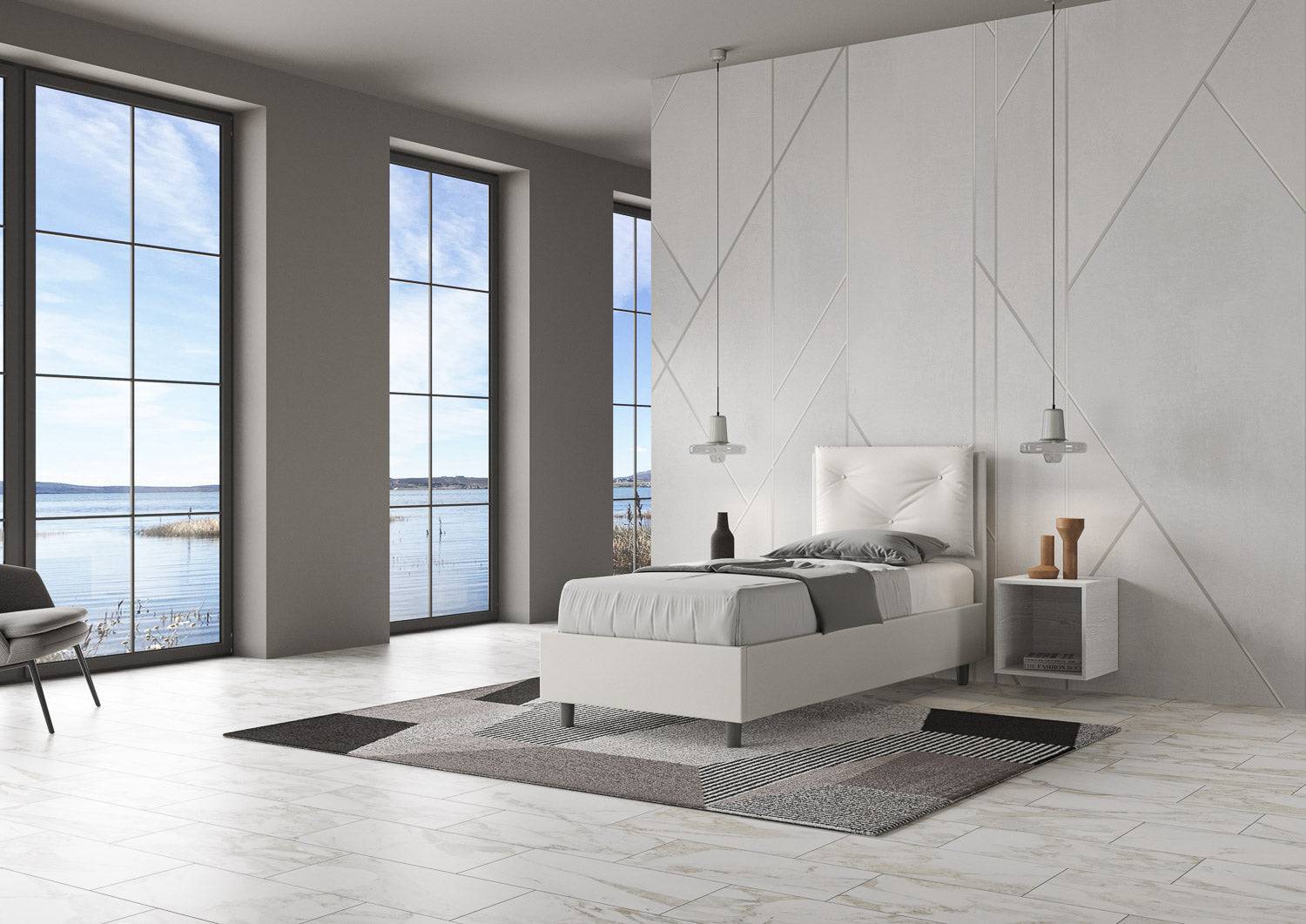 Letto singolo imbottito similpelle Appia 80x210 senza rete, con rete, contenitore - Image 4