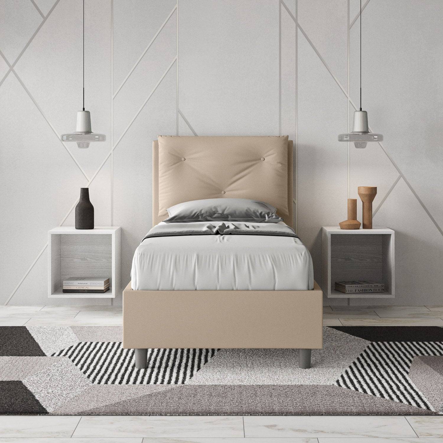 Letto singolo imbottito similpelle Appia 80x210 senza rete, con rete, contenitore - Image 6