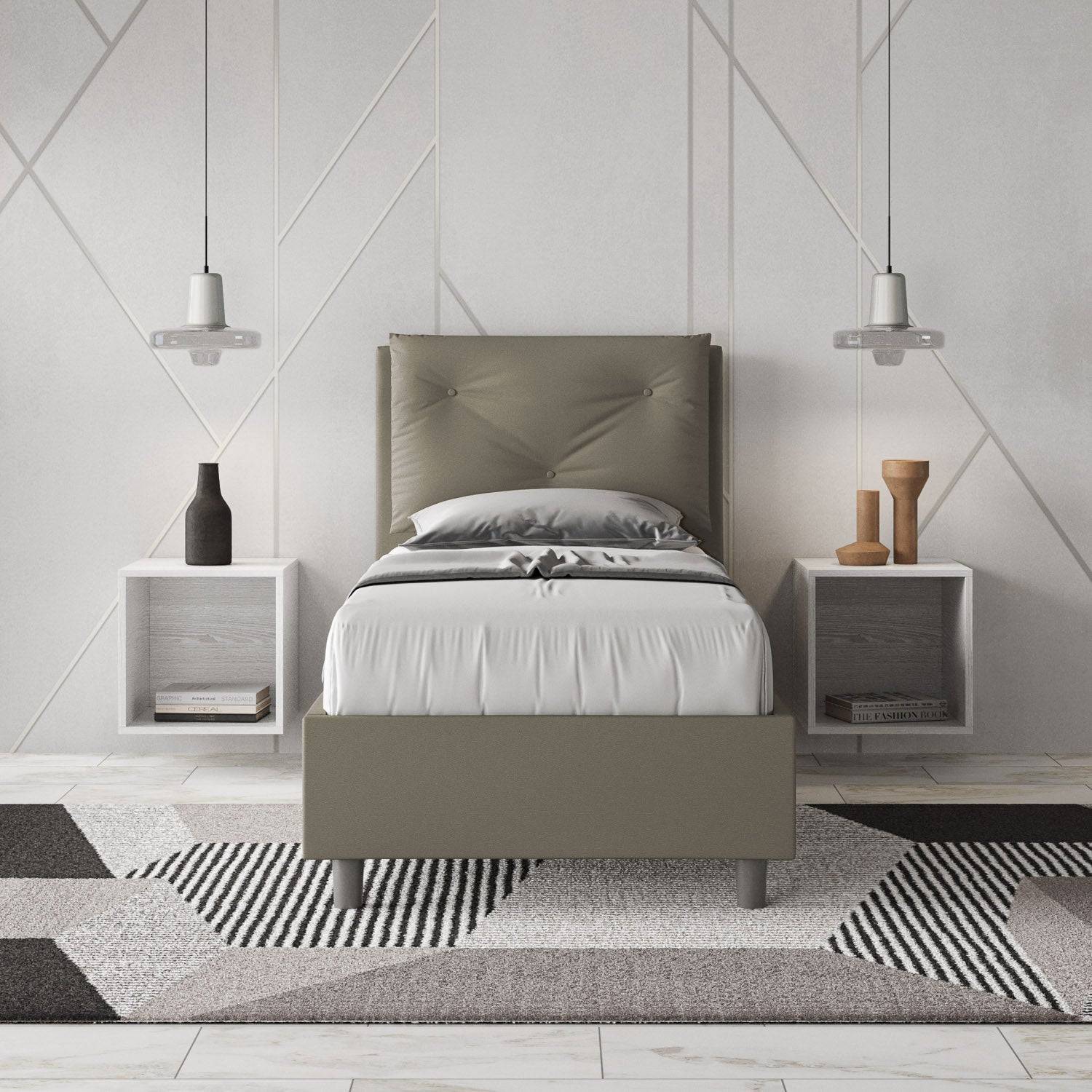 Letto singolo imbottito similpelle Appia 80x210 senza rete, con rete, contenitore - Image 8