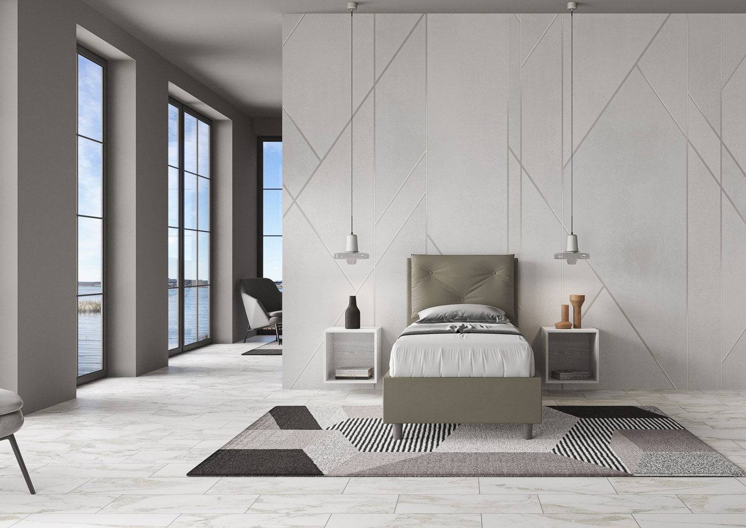 Letto singolo imbottito similpelle Appia 80x210 senza rete, con rete, contenitore - Image 9