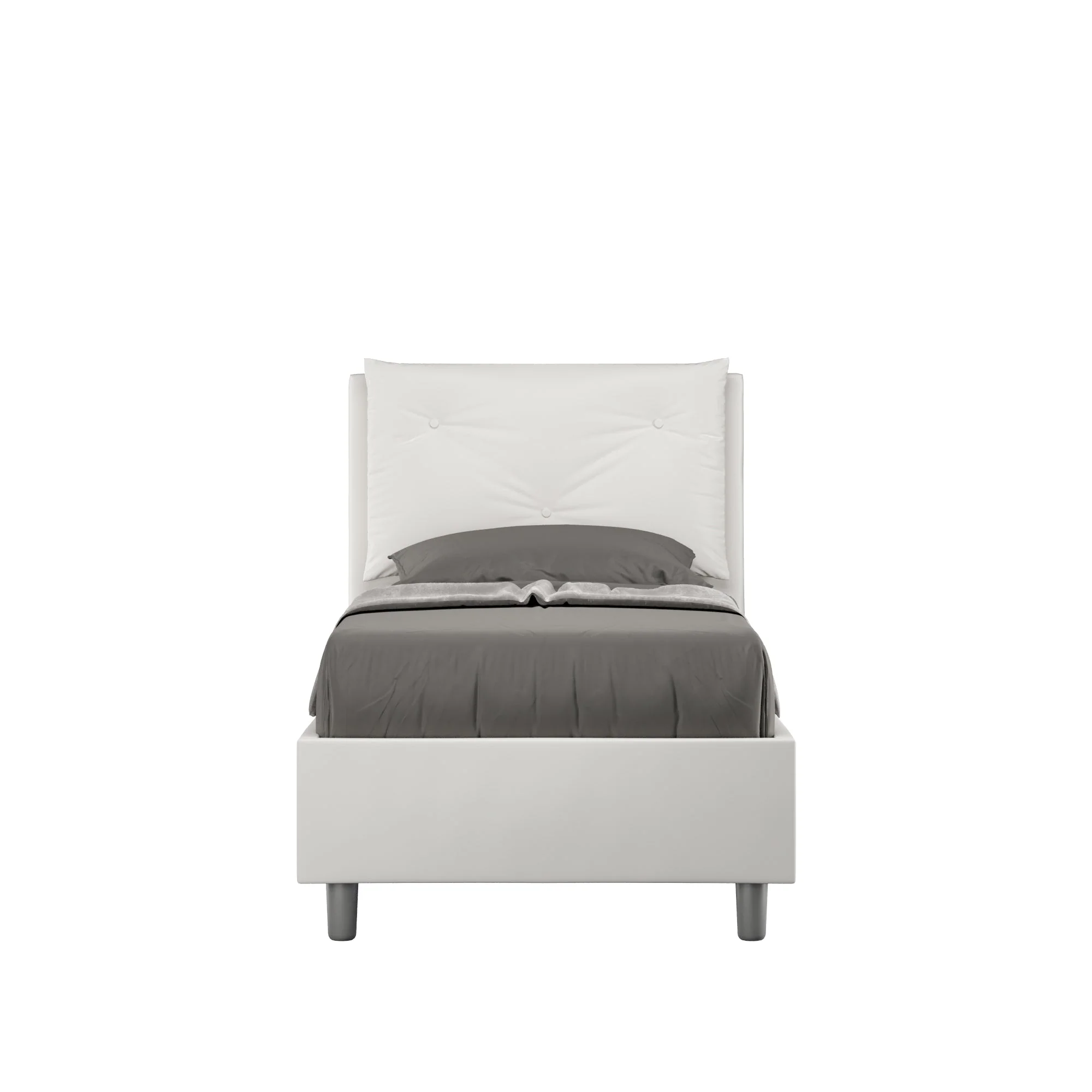 Letto singolo 80x200 imbottito similpelle, rete o contenitore, Made in Italy