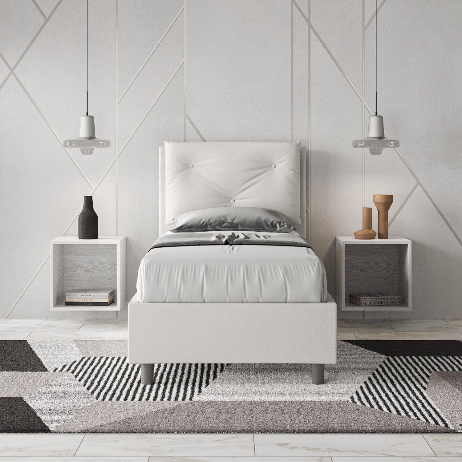 Letto singolo 80x200 imbottito similpelle, rete o contenitore, Made in Italy - Image 2