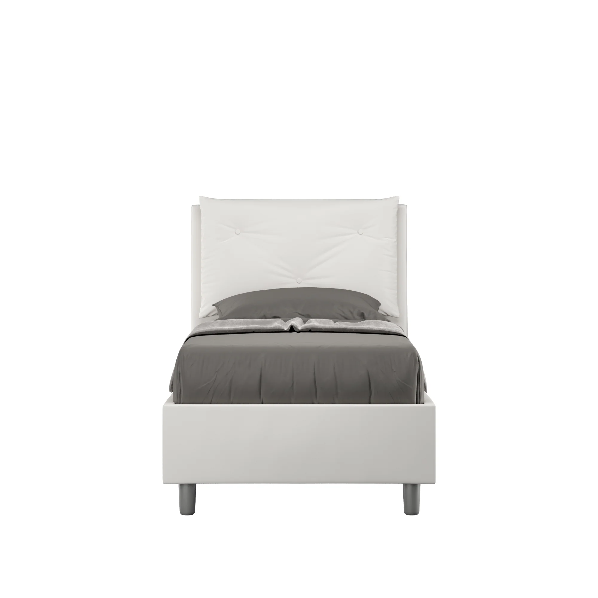 Letto singolo imbottito similpelle Appia senza rete, con rete e contenitore
