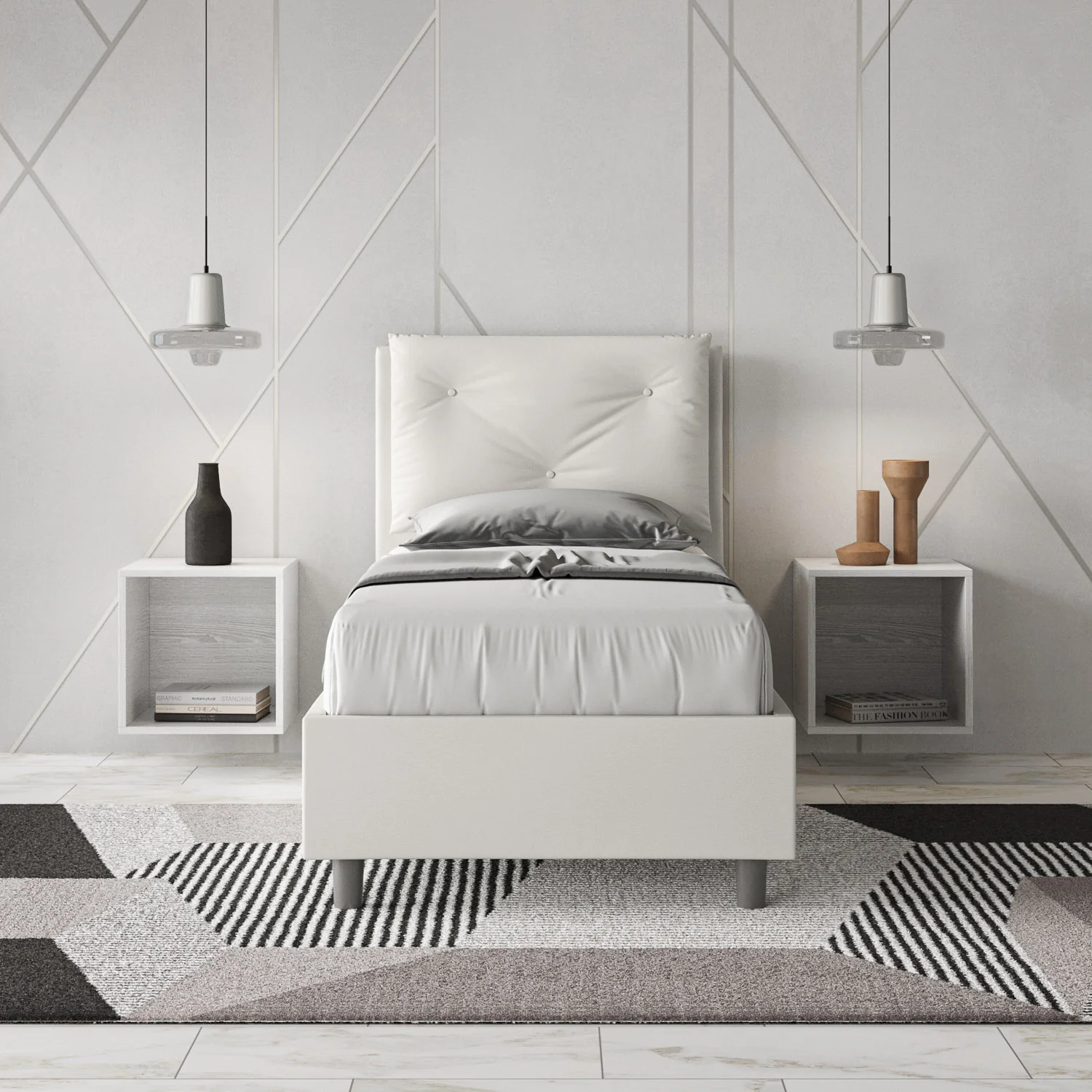 Letto singolo imbottito similpelle Appia senza rete, con rete e contenitore - Image 2