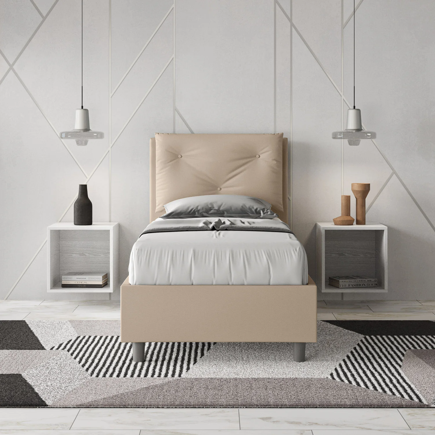 Letto singolo imbottito similpelle Appia senza rete, con rete e contenitore - Image 6