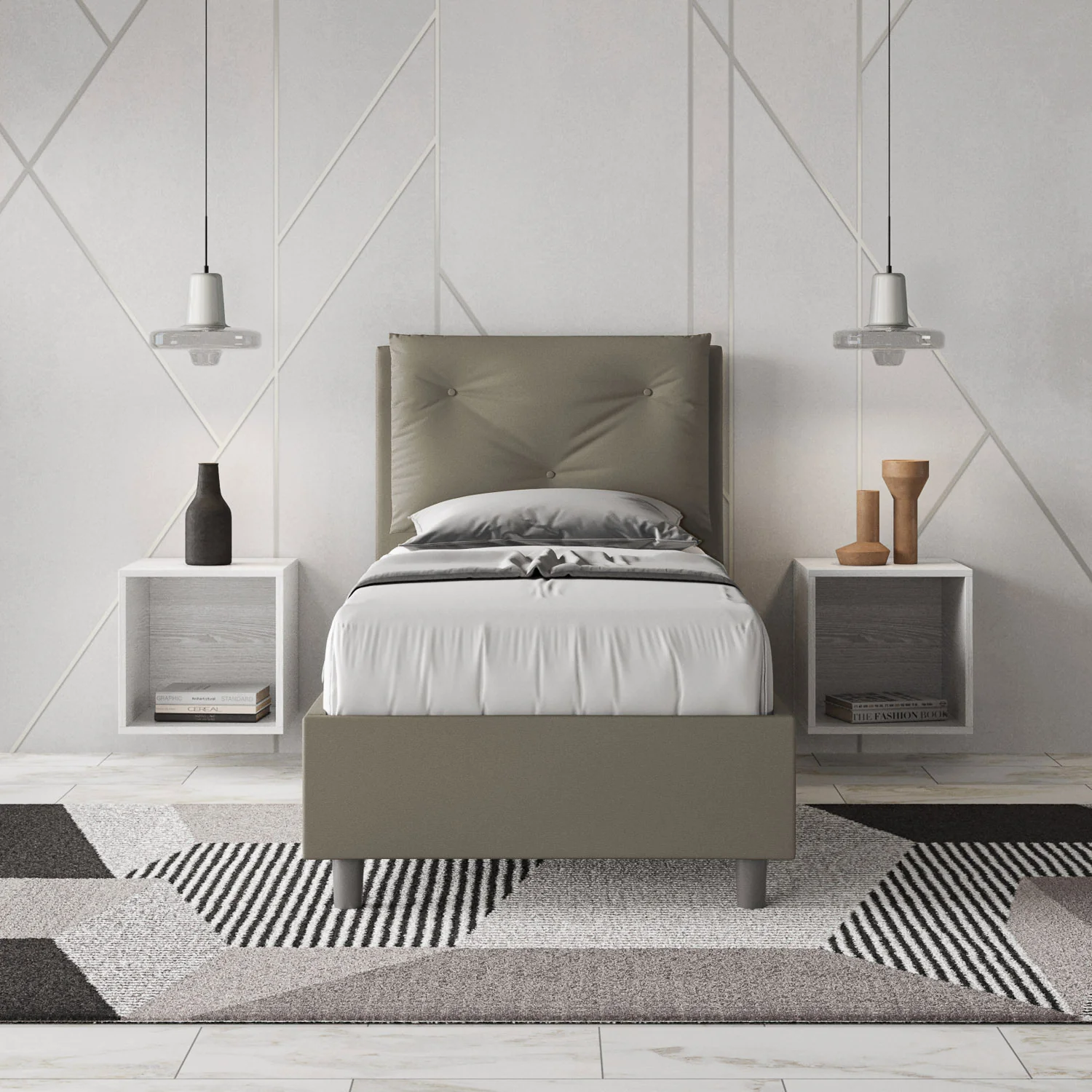 Letto singolo imbottito similpelle Appia senza rete, con rete e contenitore - Image 8