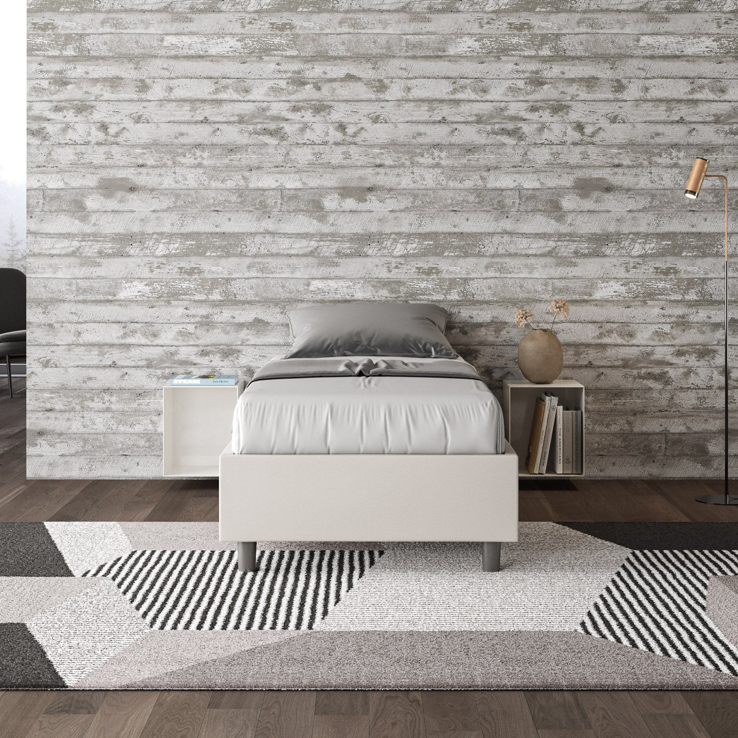 Letto singolo imbottito similpelle Azelia con rete, contenitore e senza rete - Image 2
