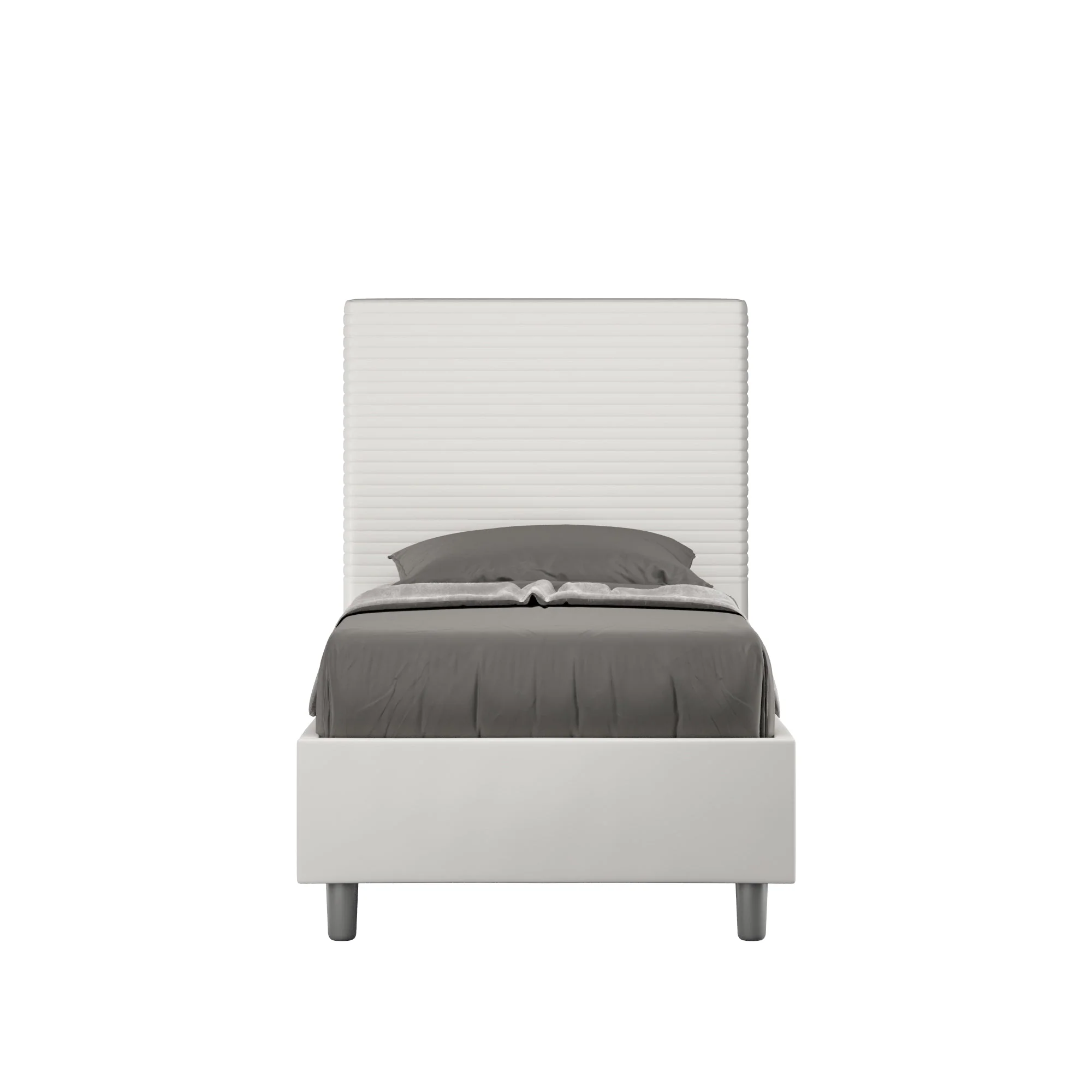 Letto singolo imbottito similpelle Focus con rete, contenitore e senza rete
