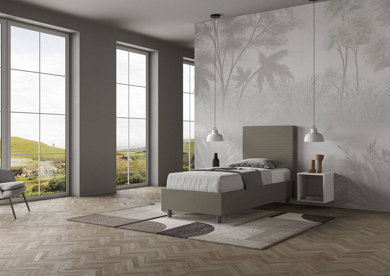 Letto singolo imbottito similpelle Focus con rete, contenitore e senza rete - Image 8