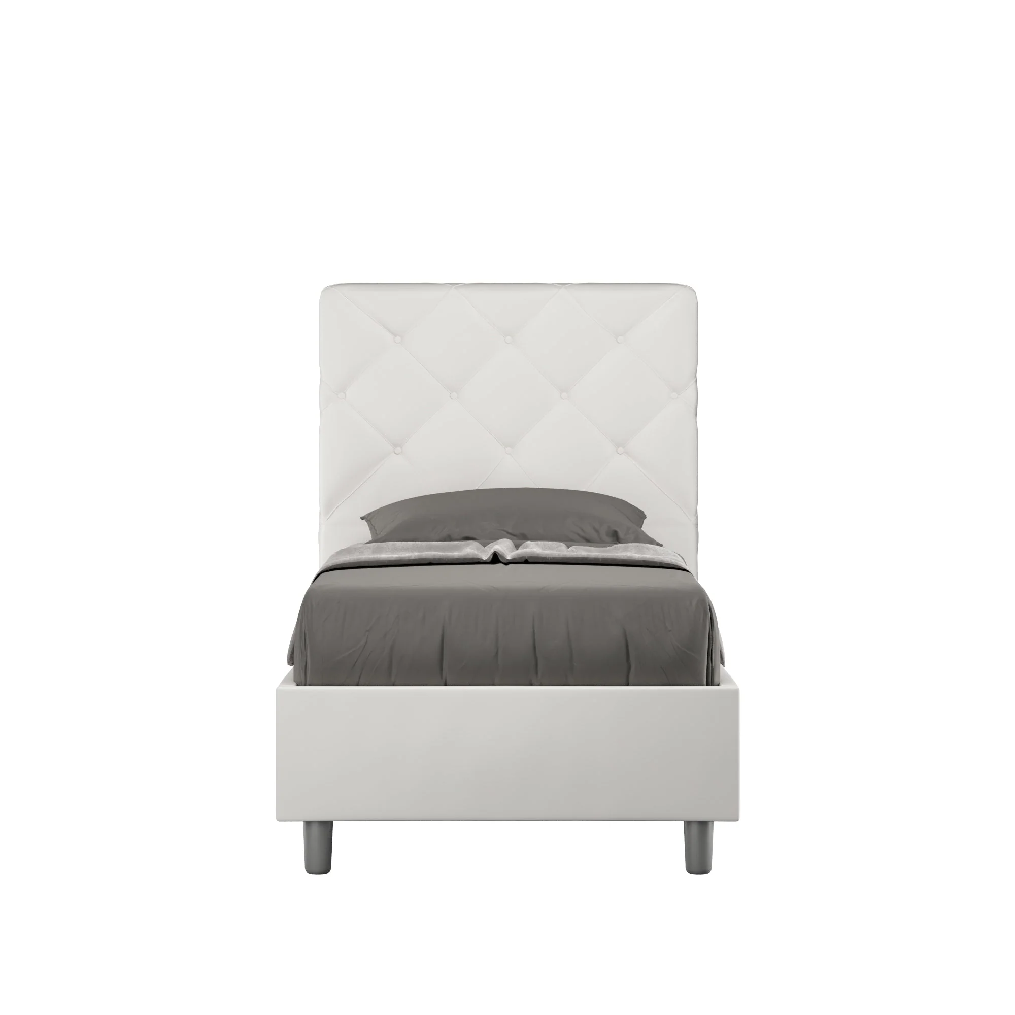 Letto singolo imbottito similpelle Priya con e senza rete e contenitore 80x200