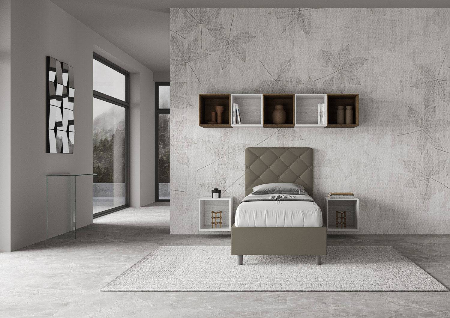 Letto singolo imbottito similpelle Priya con e senza rete e contenitore 80x200 - Image 11