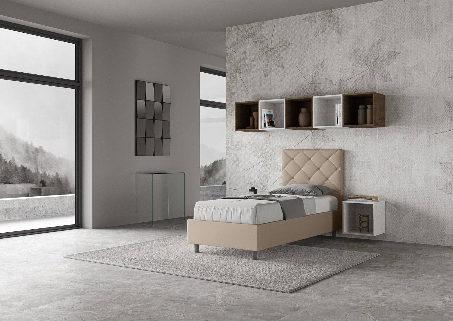 Letto singolo imbottito similpelle Priya con e senza rete e contenitore 80x200 - Image 8