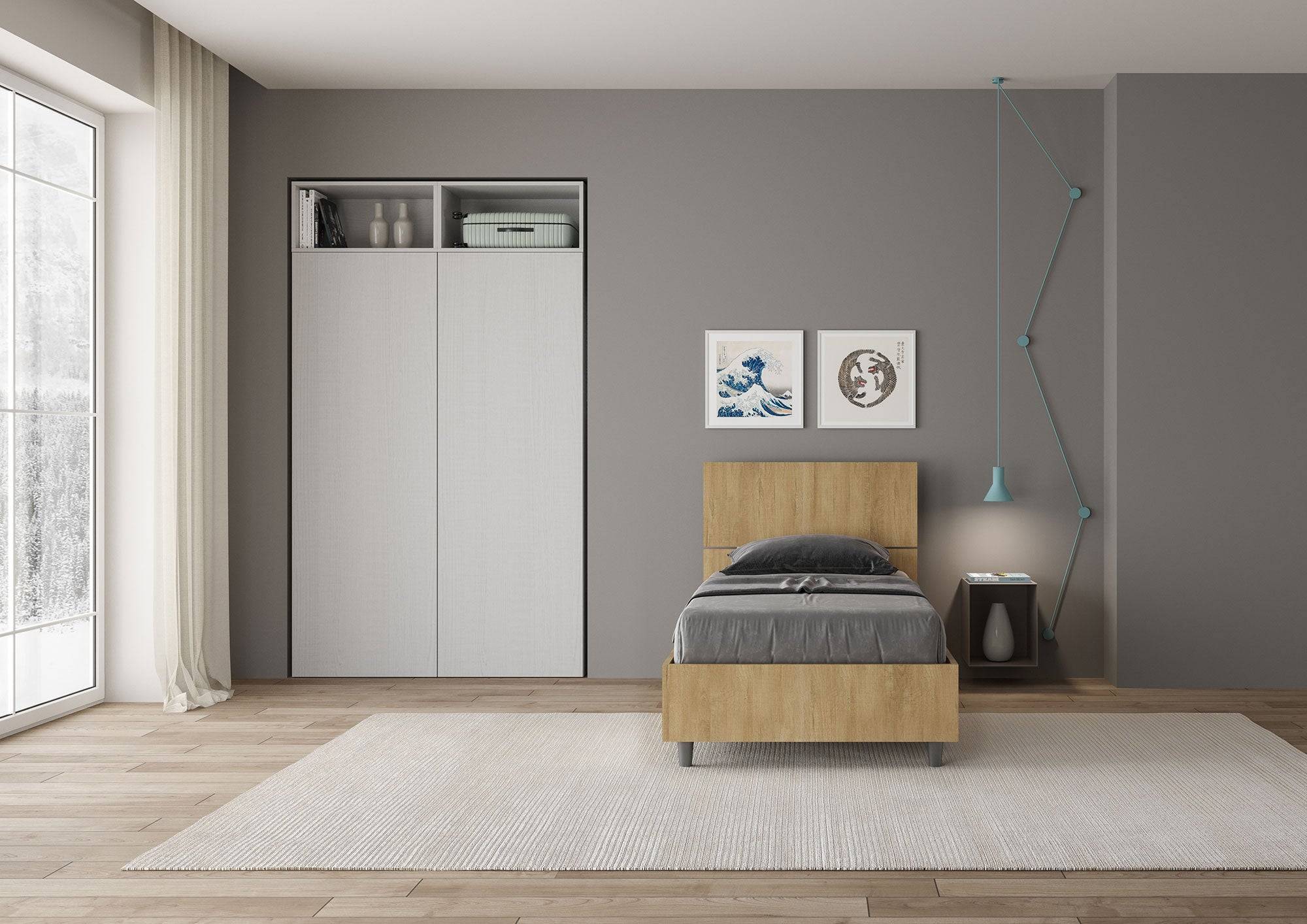 Letto singolo senza rete, con rete e contenitore 80x200 testata dritta Demas - Image 12