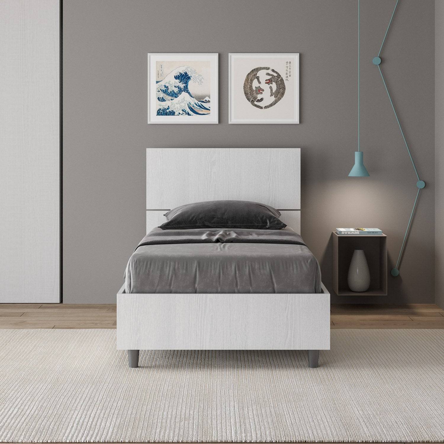 Letto singolo senza rete, con rete e contenitore 80x200 testata inclinata Demas - Image 2