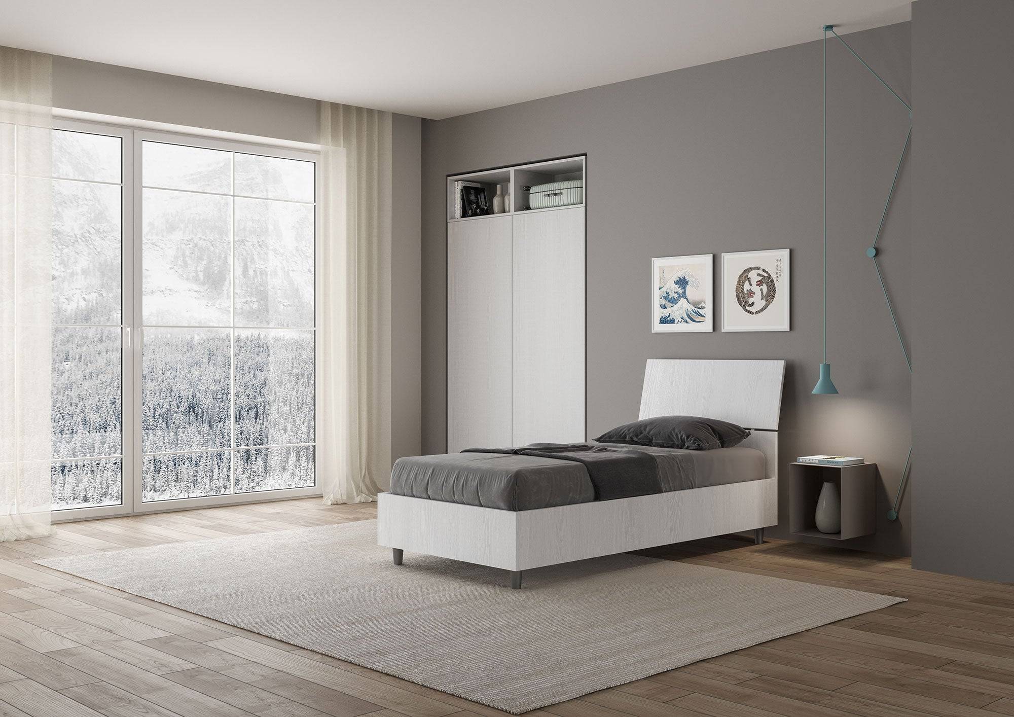 Letto singolo senza rete, con rete e contenitore 80x200 testata inclinata Demas - Image 3
