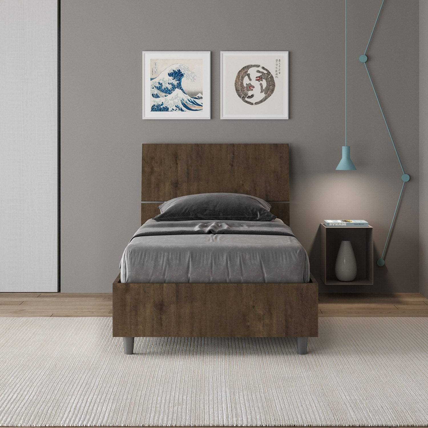 Letto singolo senza rete, con rete e contenitore 80x200 testata inclinata Demas - Image 6