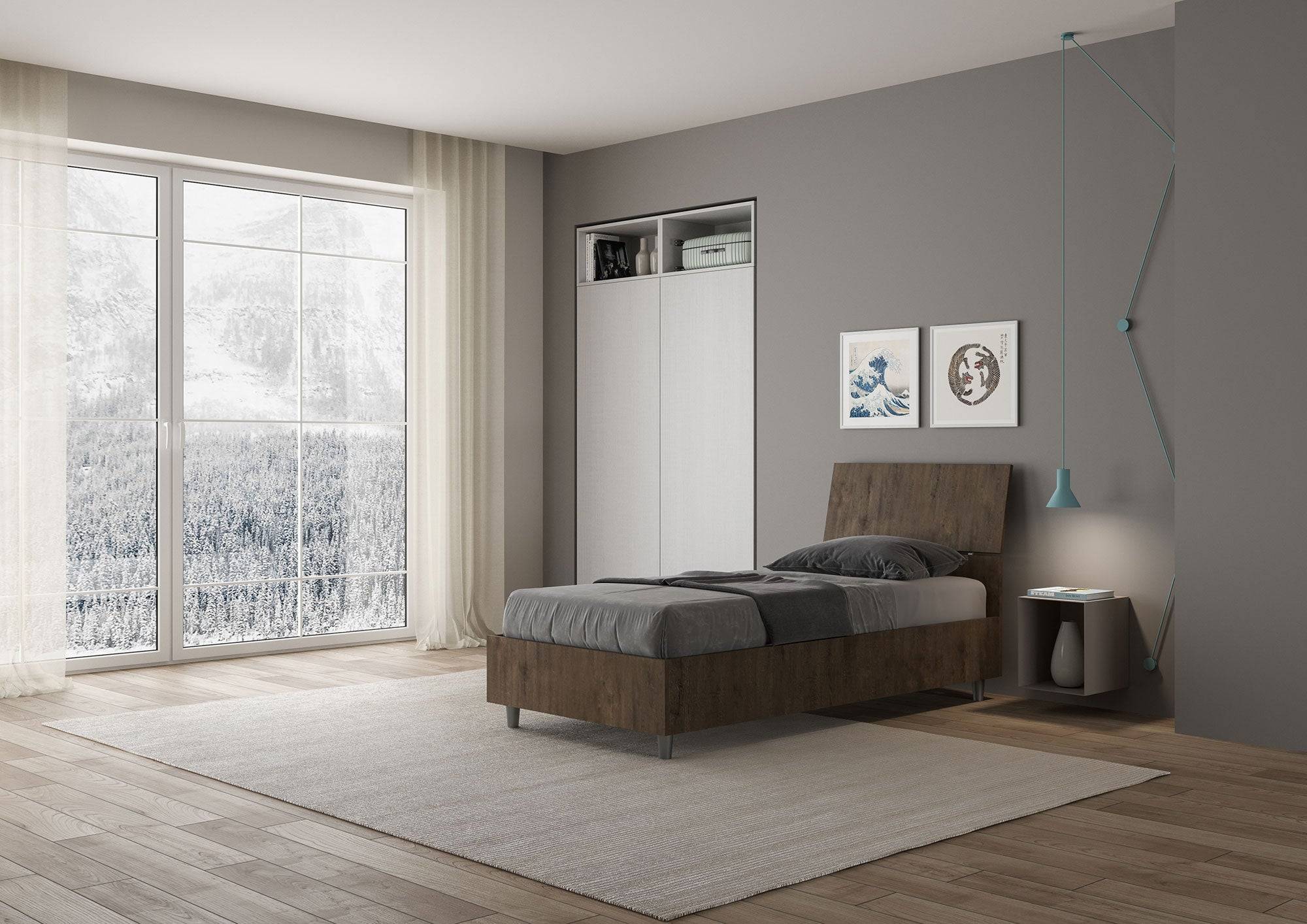 Letto singolo senza rete, con rete e contenitore 80x200 testata inclinata Demas - Image 7