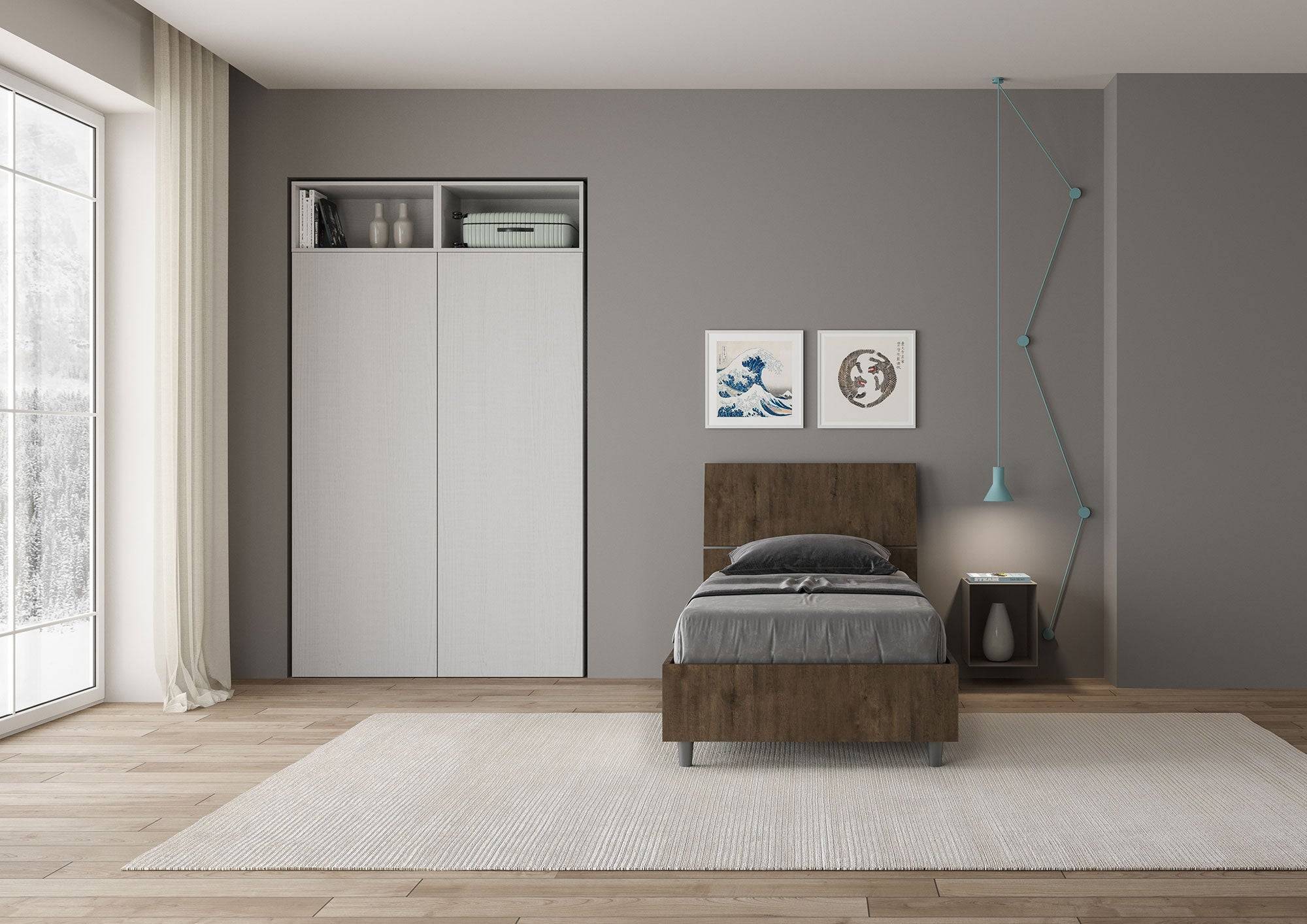 Letto singolo senza rete, con rete e contenitore 80x200 testata inclinata Demas - Image 8