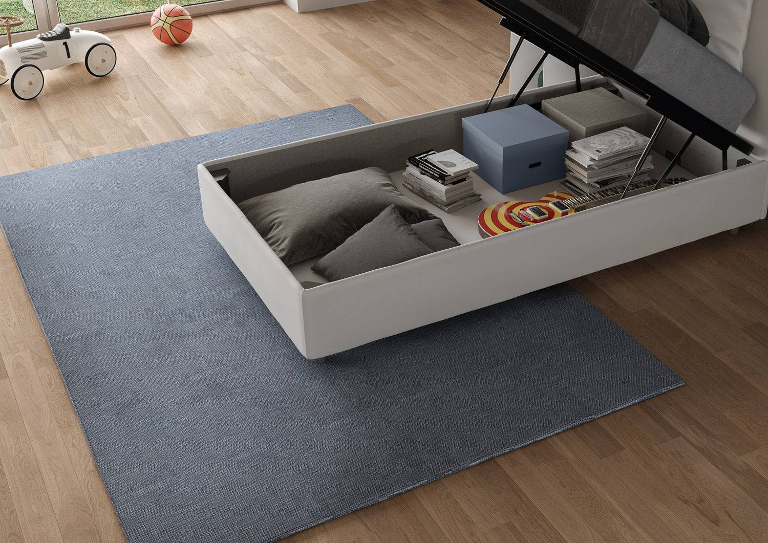 Letto singolo senza rete, con rete e contenitore imbottito similpelle Focus - Image 13