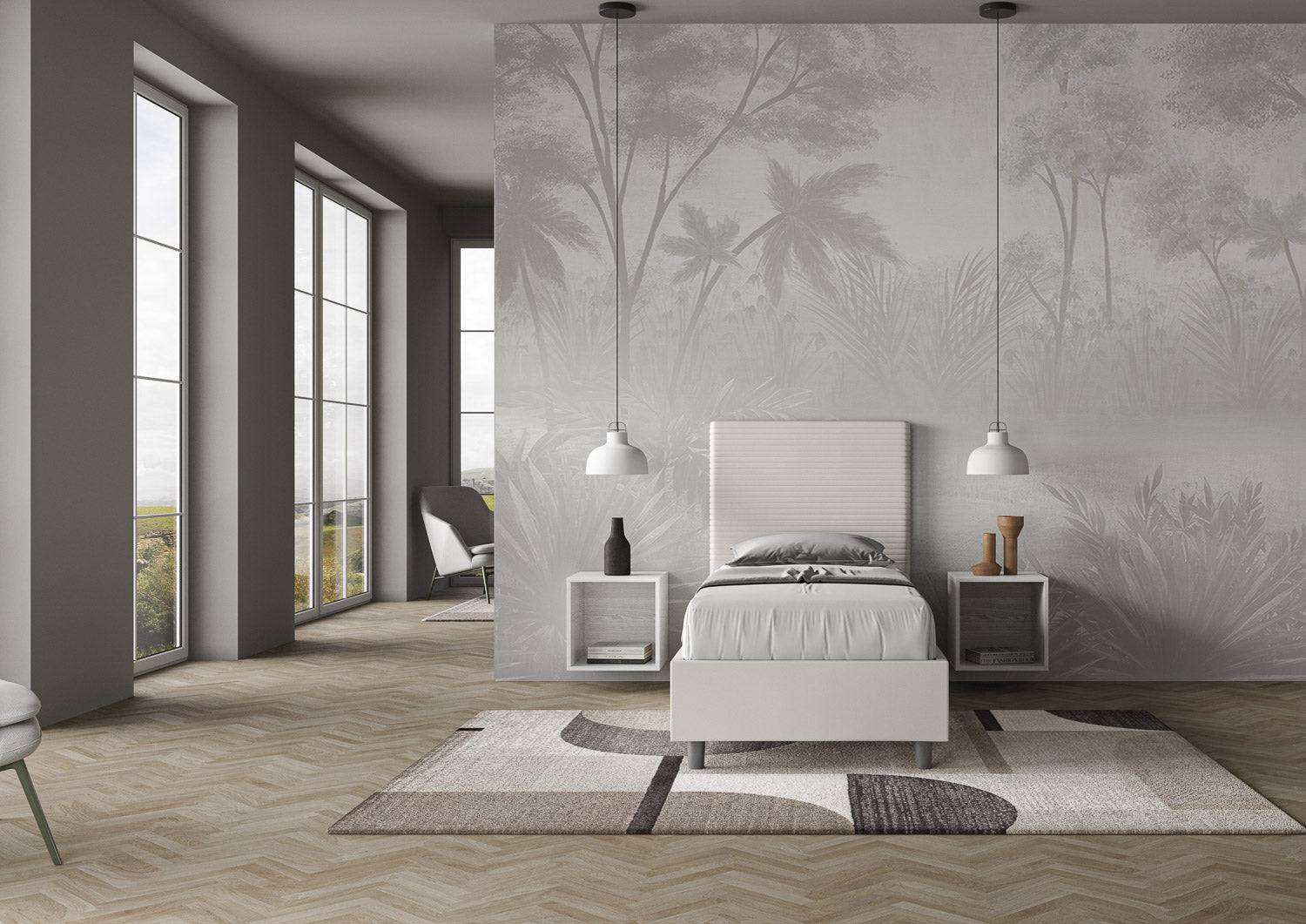 Letto singolo senza rete, con rete e contenitore imbottito similpelle Focus - Image 3