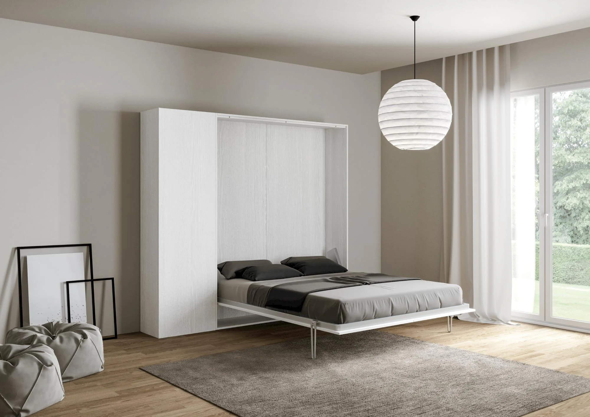 Letto una piazza e mezza a scomparsa 120 verticale Kentaro con colonna e pensili - Image 10