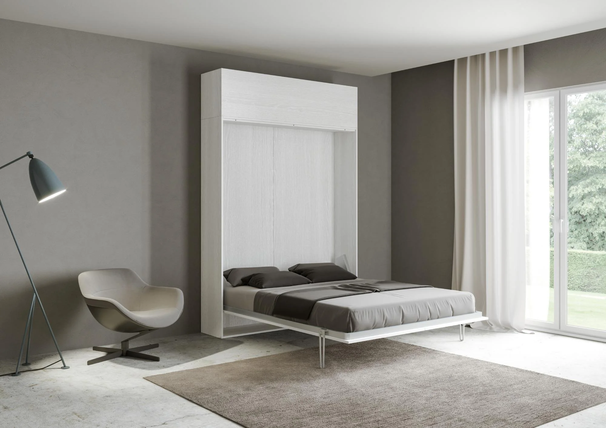 Letto una piazza e mezza a scomparsa 120 verticale Kentaro con colonna e pensili - Image 19