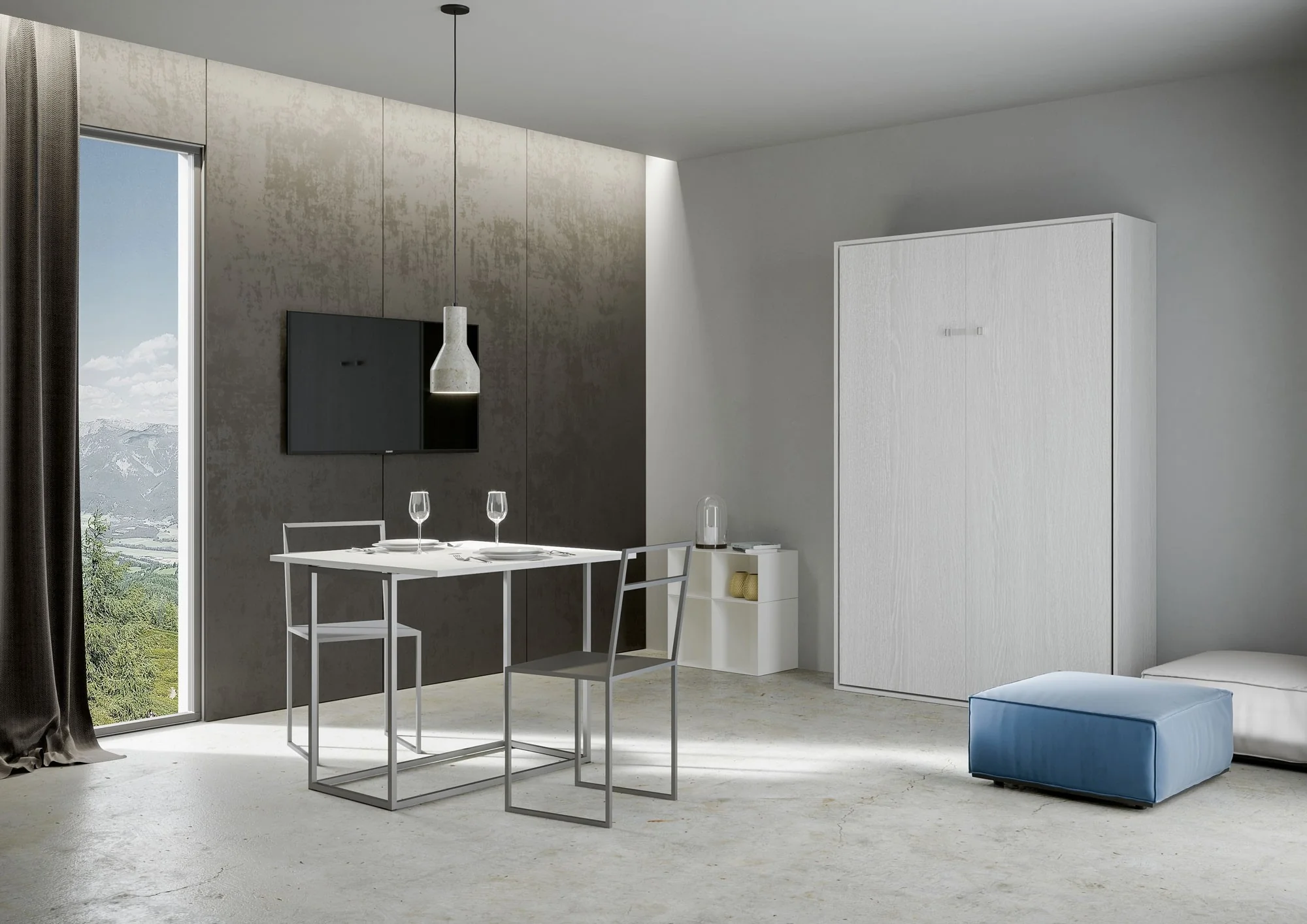Letto una piazza e mezza a scomparsa 120 verticale Kentaro con colonna e pensili - Image 2