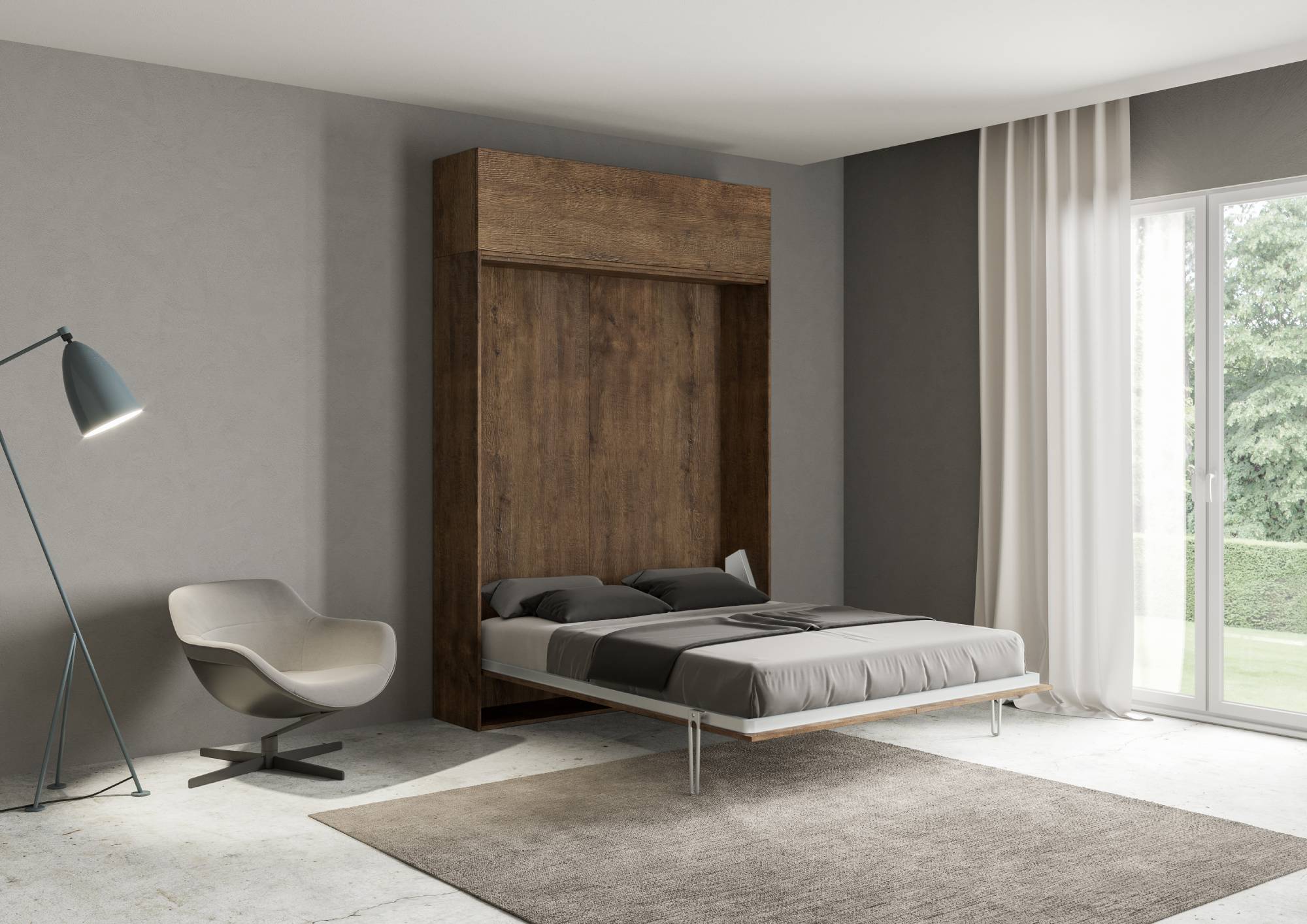Letto una piazza e mezza a scomparsa 120 verticale Kentaro con colonna e pensili - Image 24