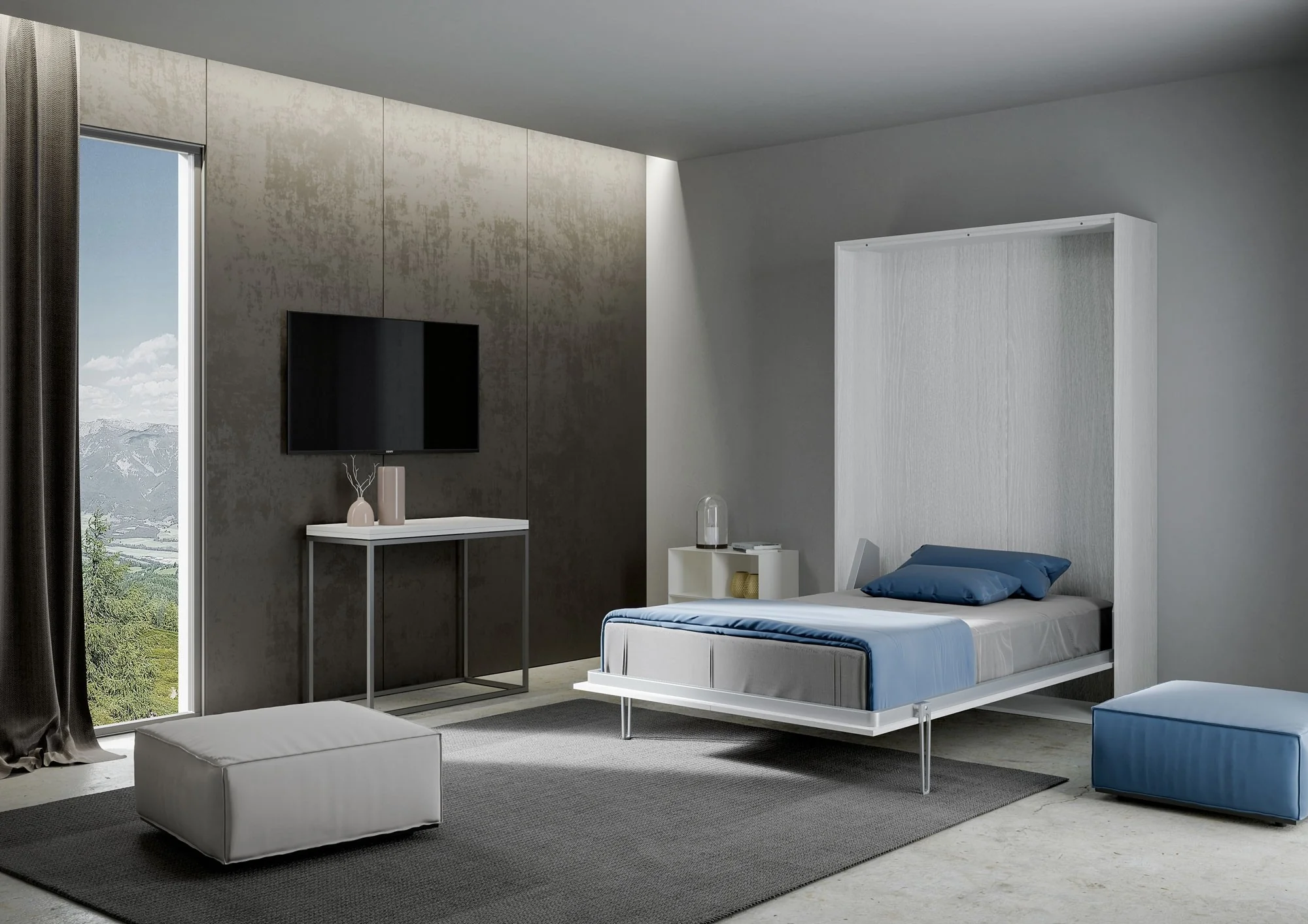 Letto una piazza e mezza a scomparsa 120 verticale Kentaro con colonna e pensili - Image 3