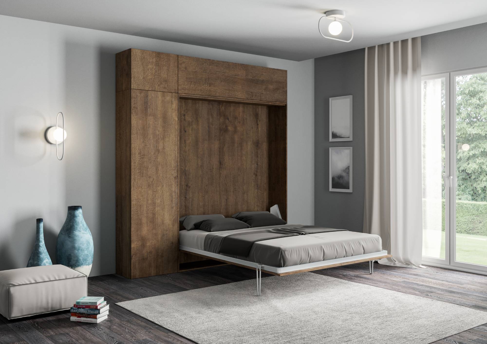 Letto una piazza e mezza a scomparsa 120 verticale Kentaro con colonna e pensili - Image 31