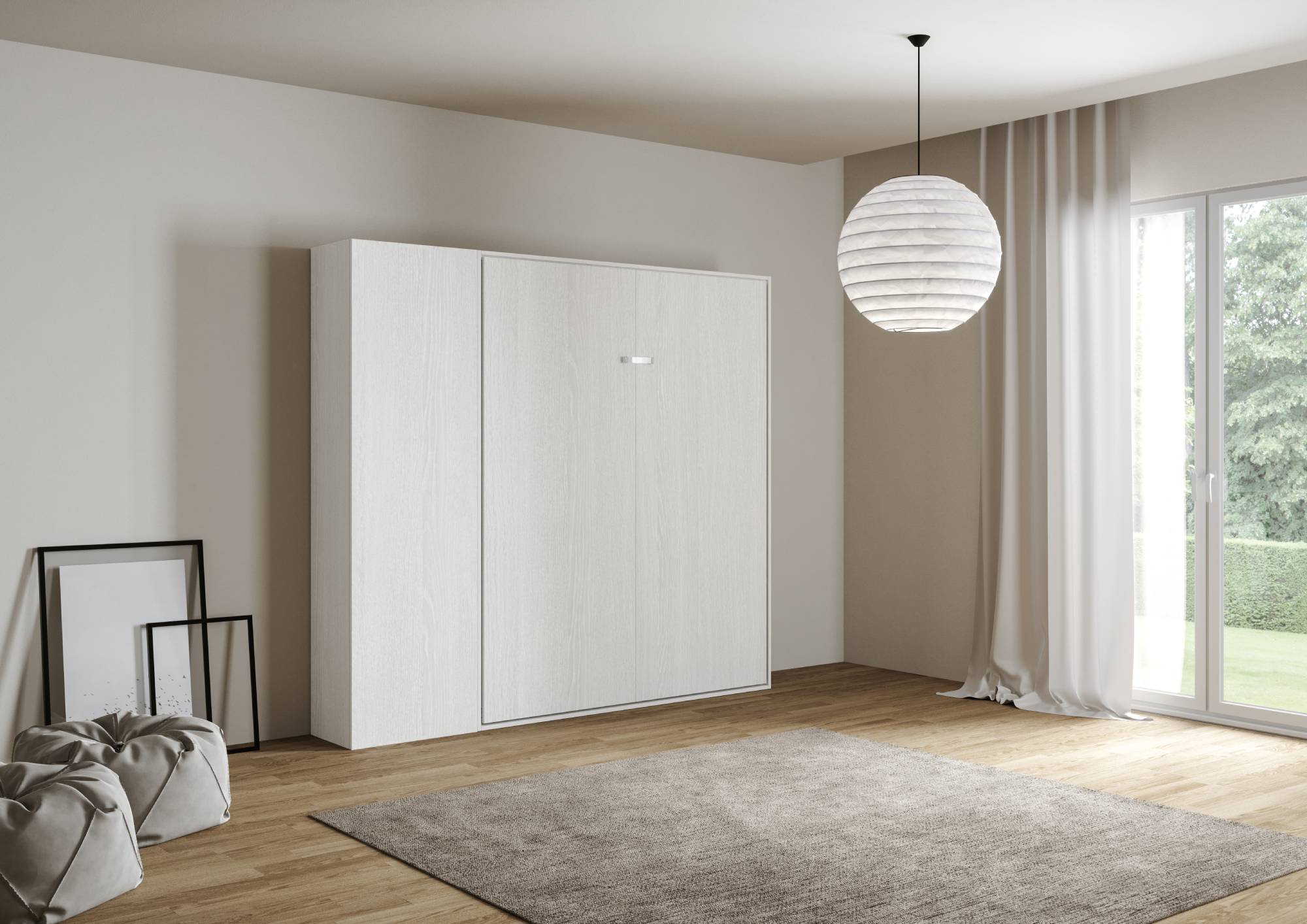 Letto una piazza e mezza a scomparsa 120 verticale Kentaro con colonna e pensili - Image 9