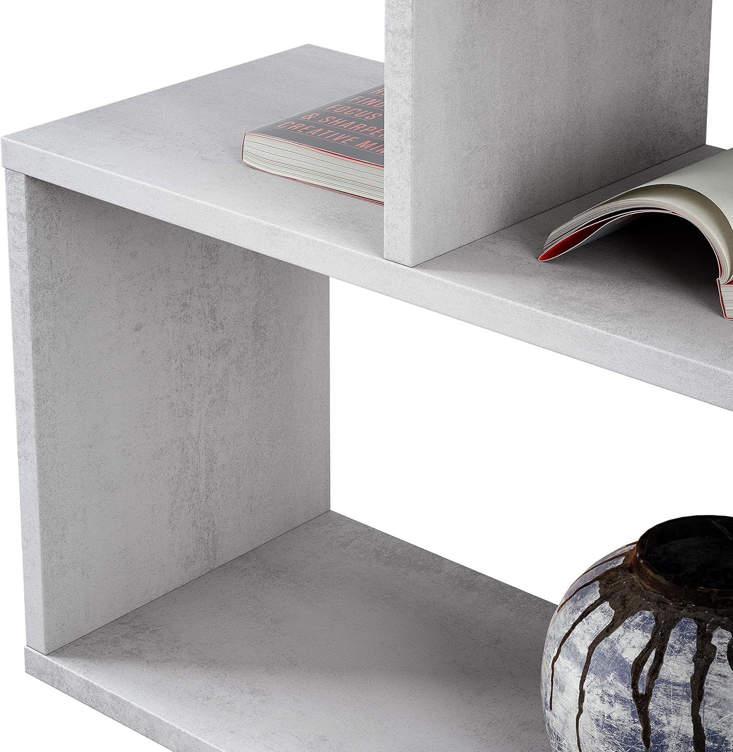 Libreria alta Athena a zig zag 110 cm colore cemento moderna - Image 3