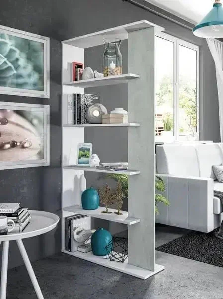 Libreria Moderna Bianca e Grigio Cemento 90x25x180 cm