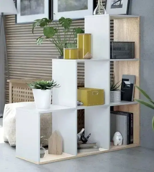 Libreria Moderna Bianca e Rovere con Ripiani e Scomparti - Image 2
