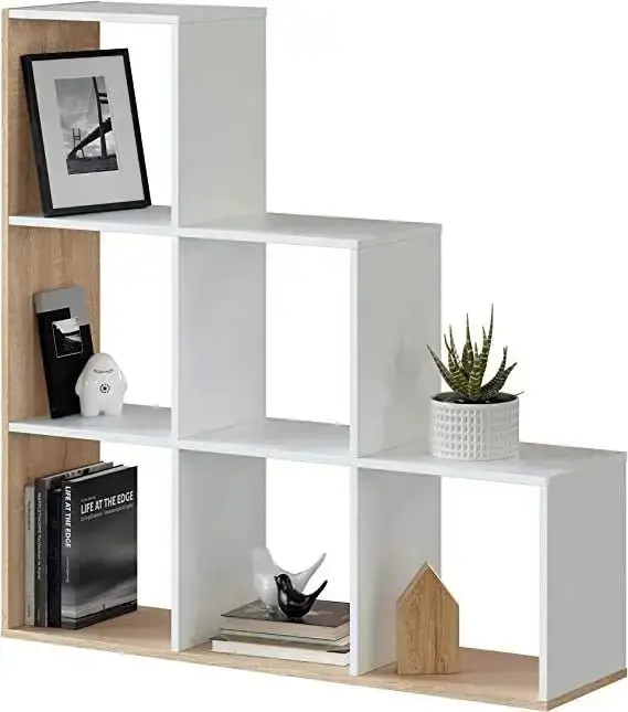 Libreria Moderna Bianca e Rovere con Ripiani e Scomparti - Image 3
