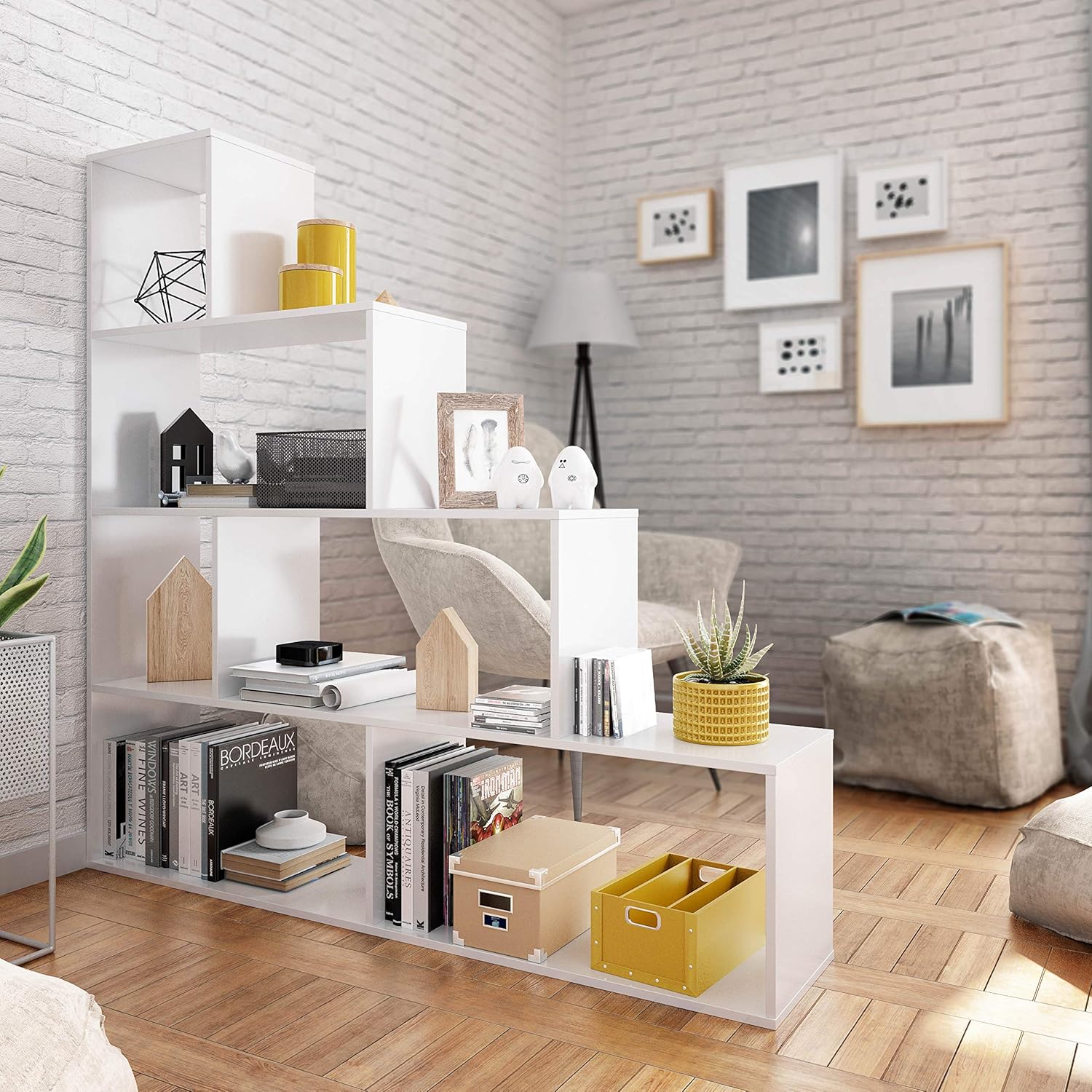 Libreria bianca lucida 145x29x145 cm - Moderna con 6 vani capienti - Image 5