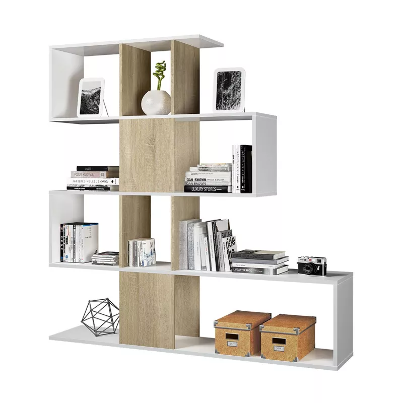 Libreria a Zig Zag Rovere e Bianco con 11 Scomparti e 4 Livelli - Image 3