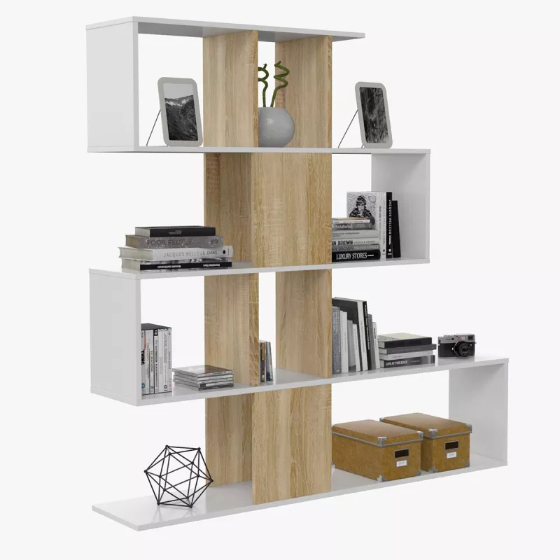Libreria a Zig Zag Rovere e Bianco con 11 Scomparti e 4 Livelli - Image 4