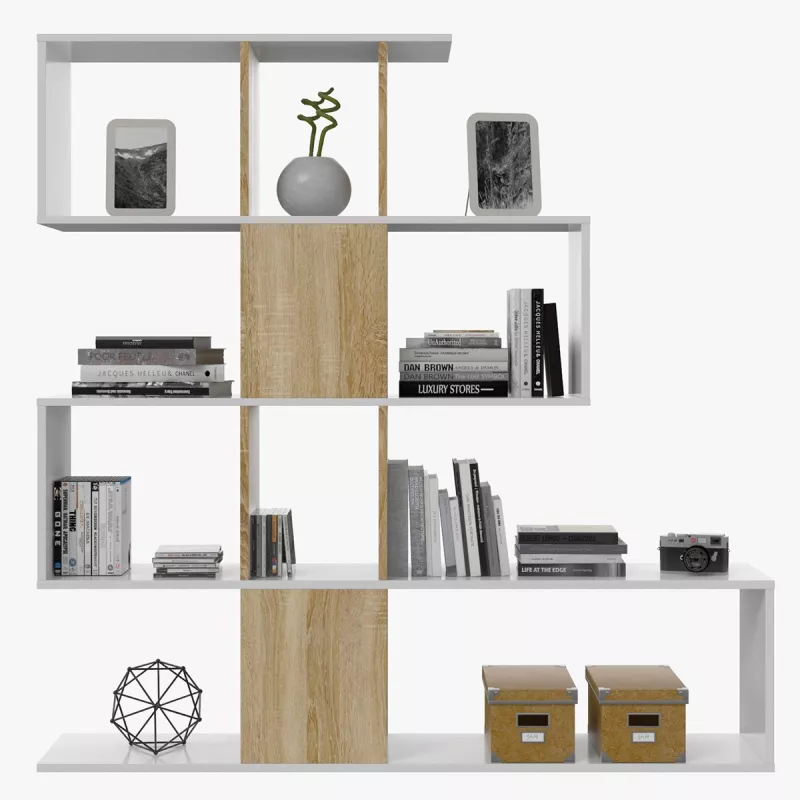 Libreria a Zig Zag Rovere e Bianco con 11 Scomparti e 4 Livelli - Image 5
