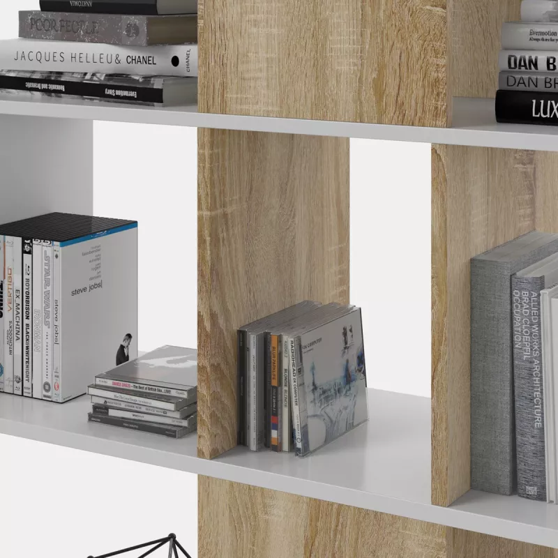 Libreria a Zig Zag Rovere e Bianco con 11 Scomparti e 4 Livelli - Image 6