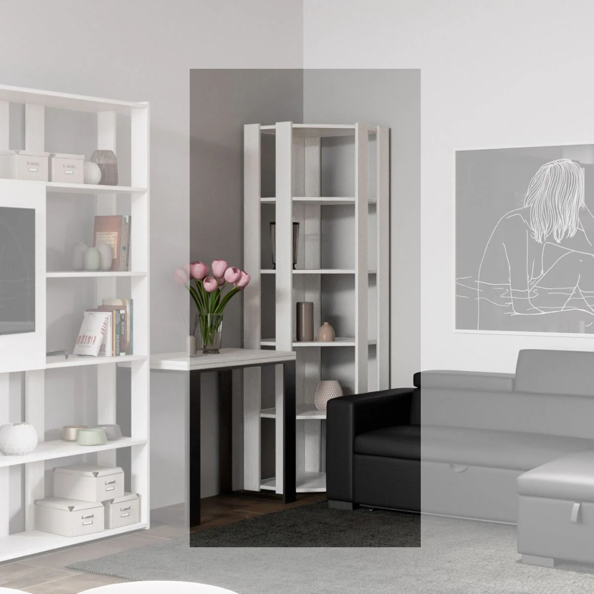 Librerie Angolari Kato A e B: Design Elegante e Funzionale 60.3x204x60.3 cm - Image 7