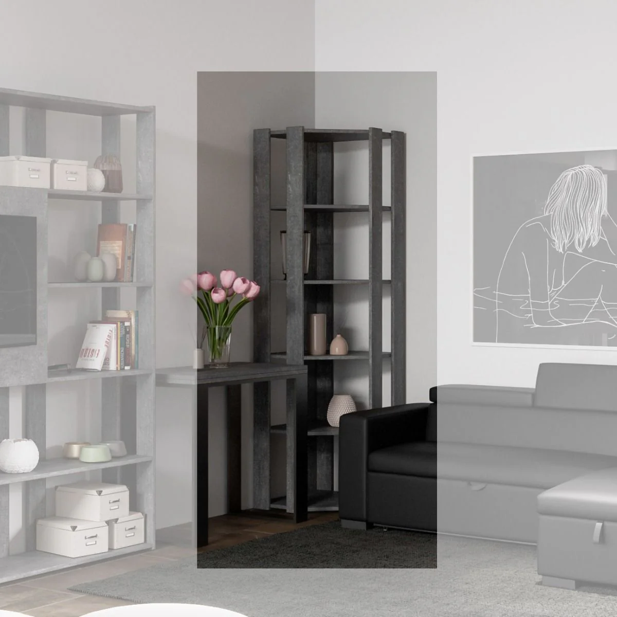 Librerie Angolari Kato A e B: Design Elegante e Funzionale 60.3x204x60.3 cm - Image 9