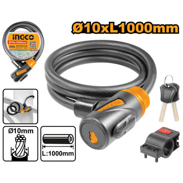 Lucchetto per Bici 10x1000mm – Antifurto con Chiavi e Supporto