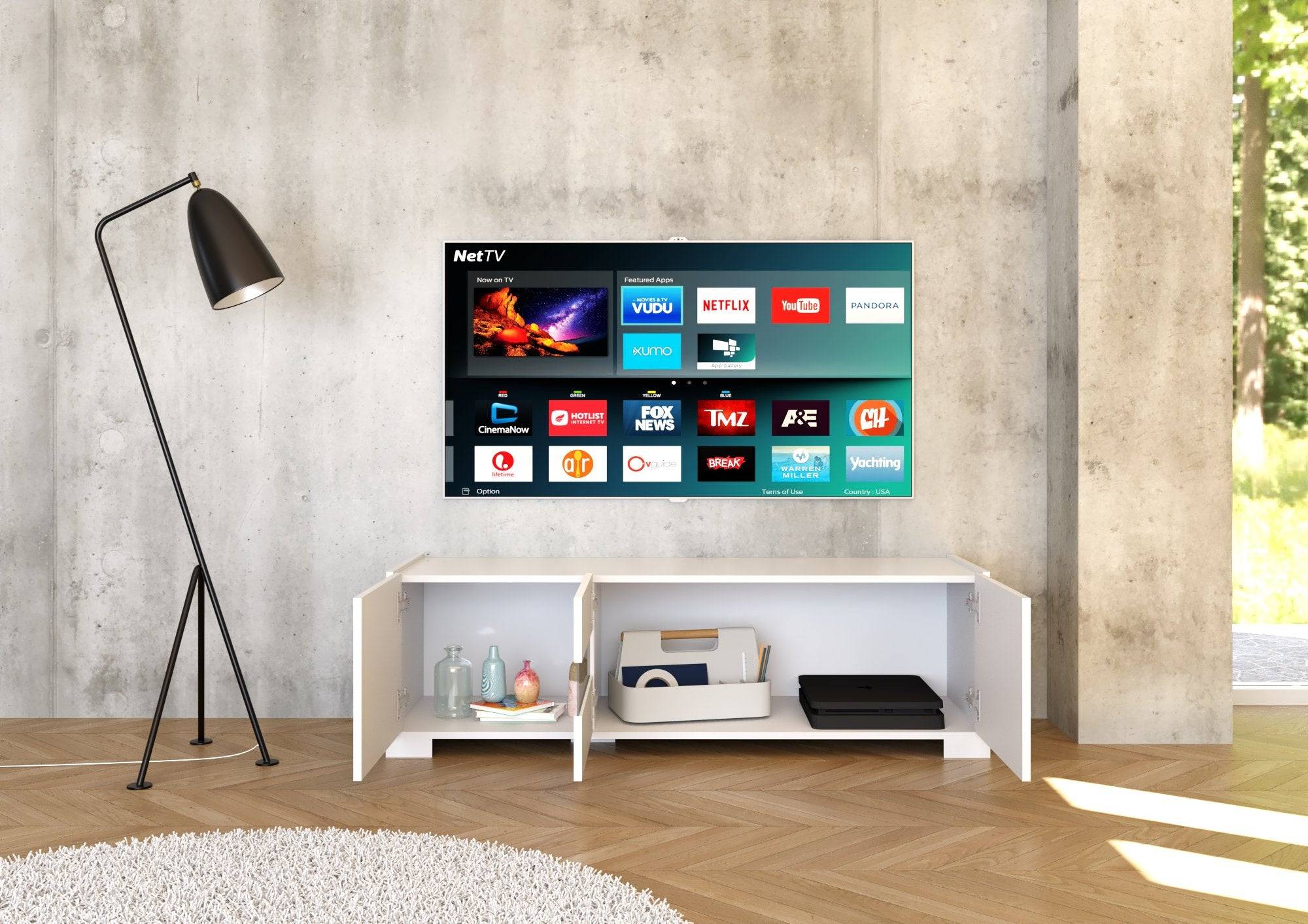 Madia e Credenza alta con Porta TV Riflesso bianco lucido e cashmere - Image 14