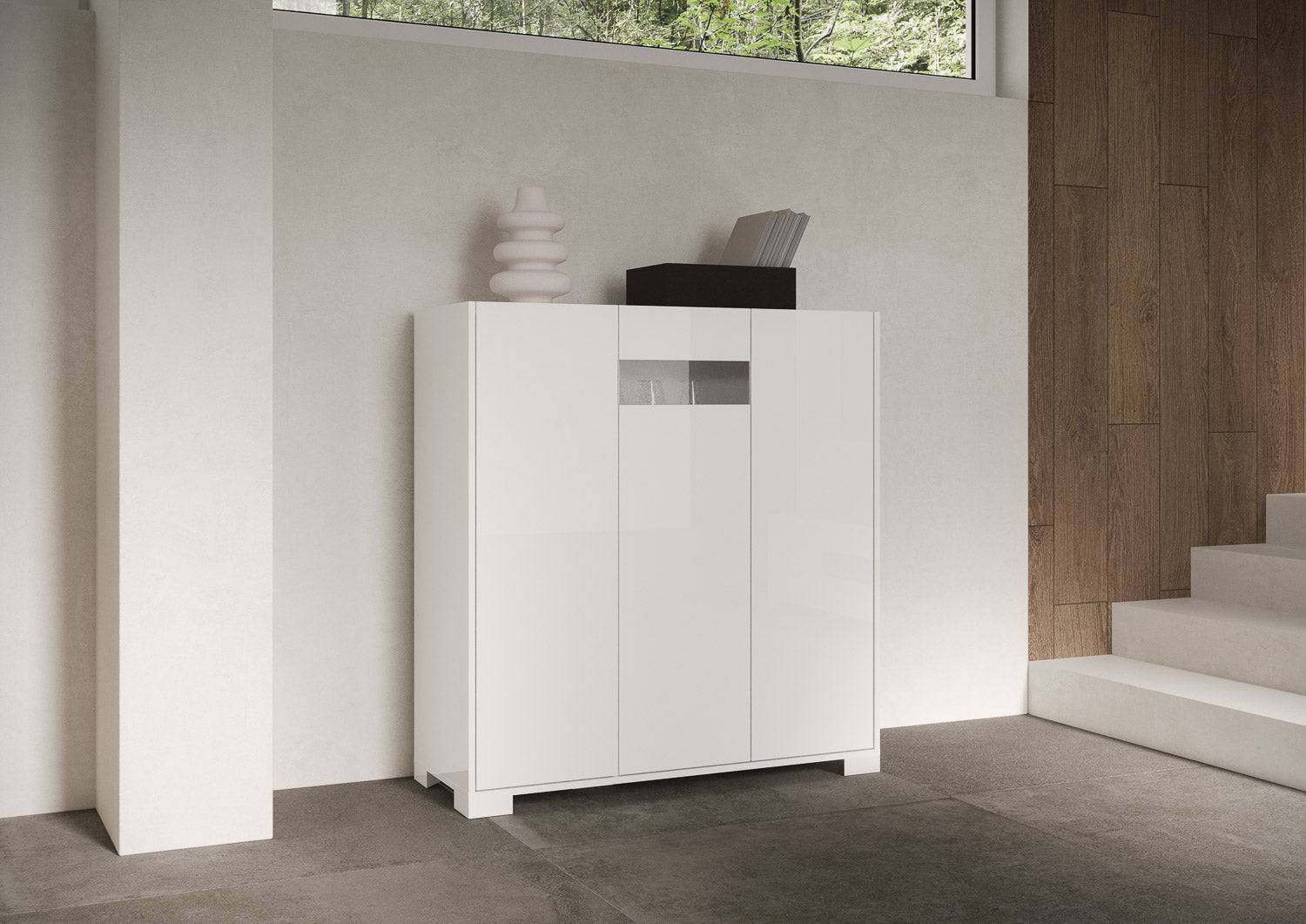 Madia e Credenza alta con Porta TV Riflesso bianco lucido e cashmere - Image 18