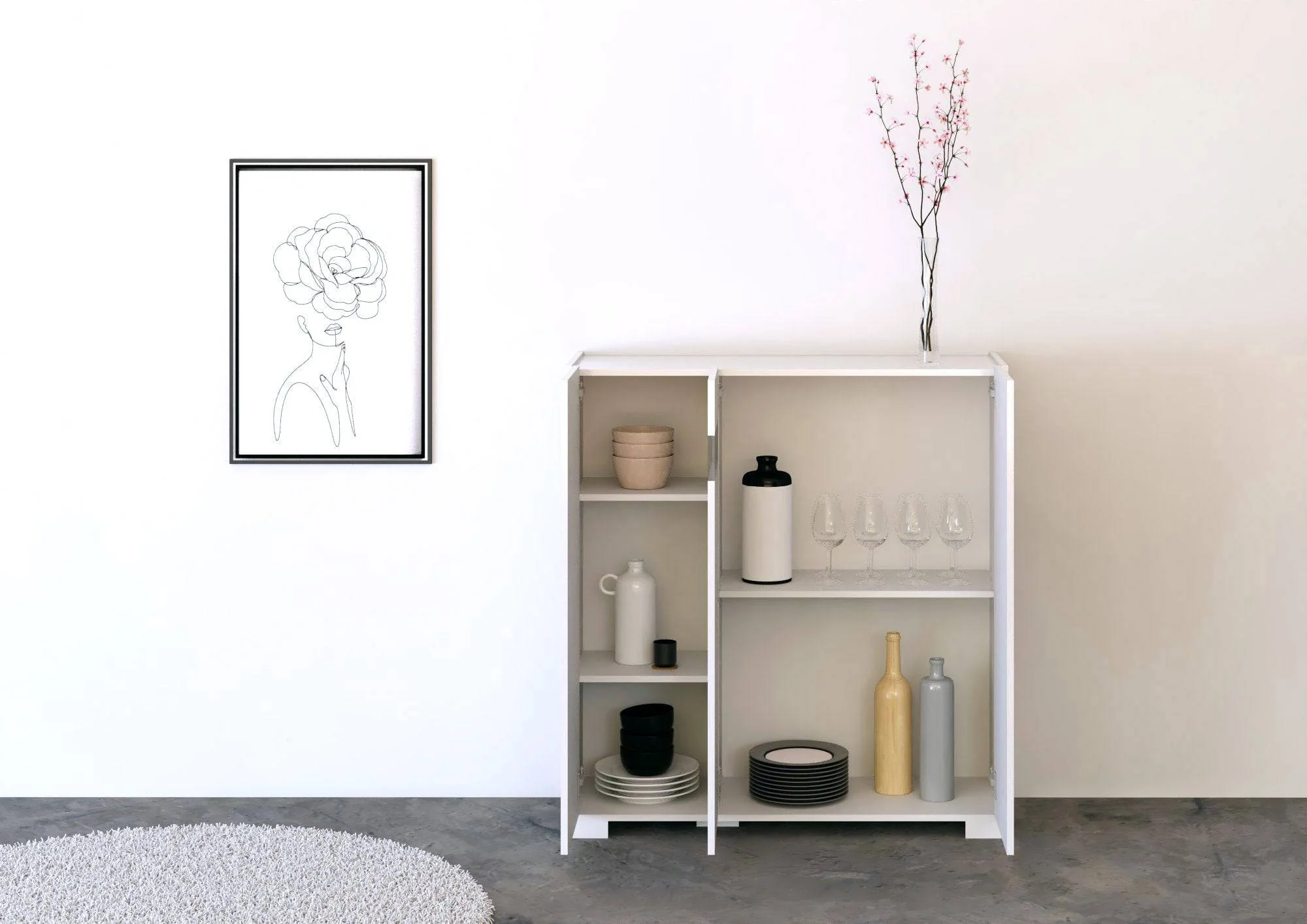 Madia e Credenza alta con Porta TV Riflesso bianco lucido e cashmere - Image 19
