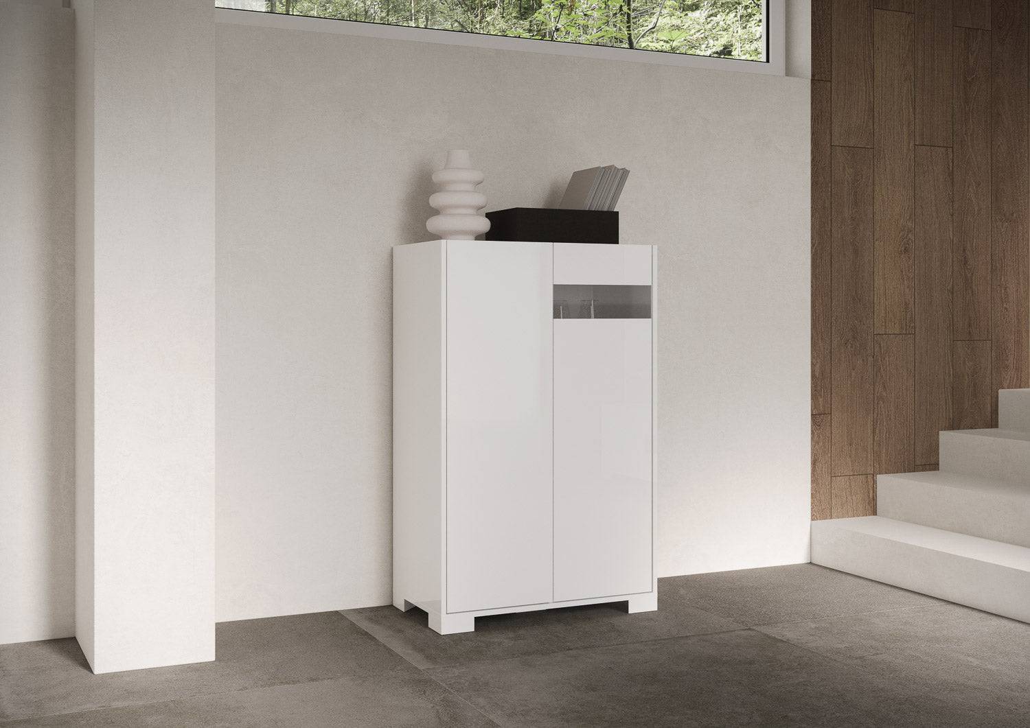 Madia e Credenza alta con Porta TV Riflesso bianco lucido e cashmere - Image 23