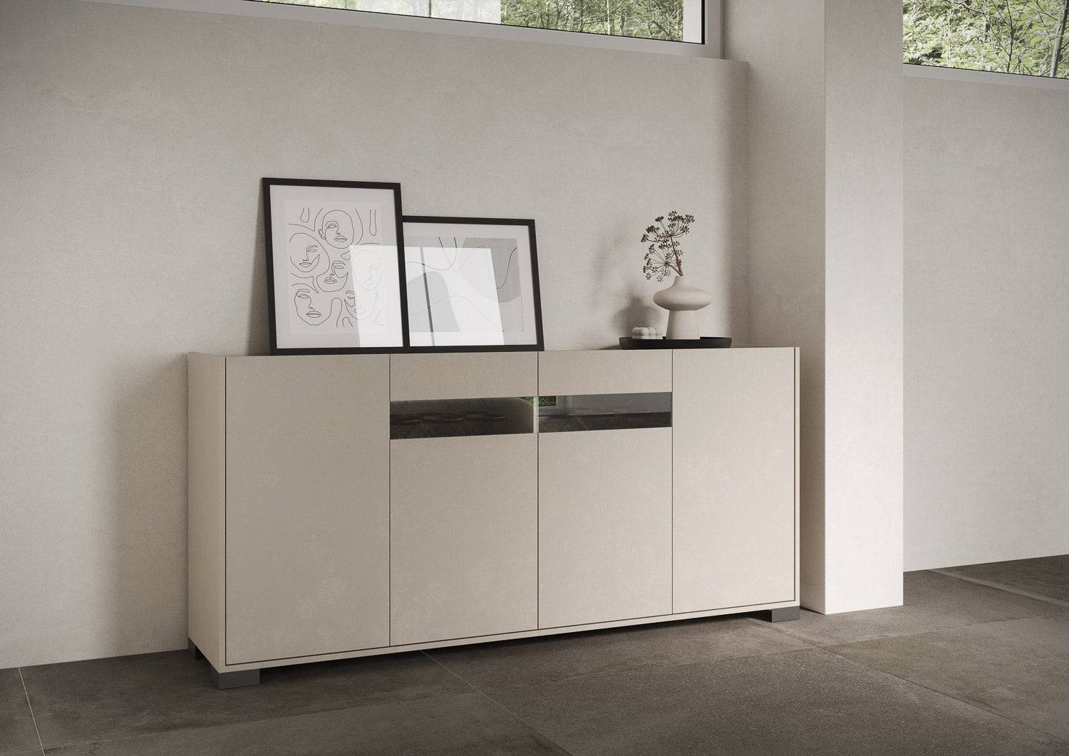 Madia e Credenza alta con Porta TV Riflesso bianco lucido e cashmere - Image 28